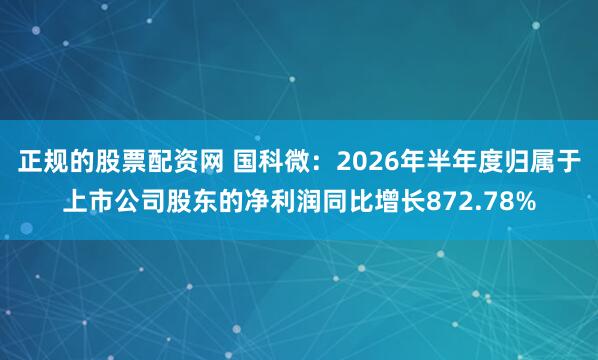 正规的股票配资网 国科微：2026年半年度归属于上市公司股东的净利润同比增长872.78%